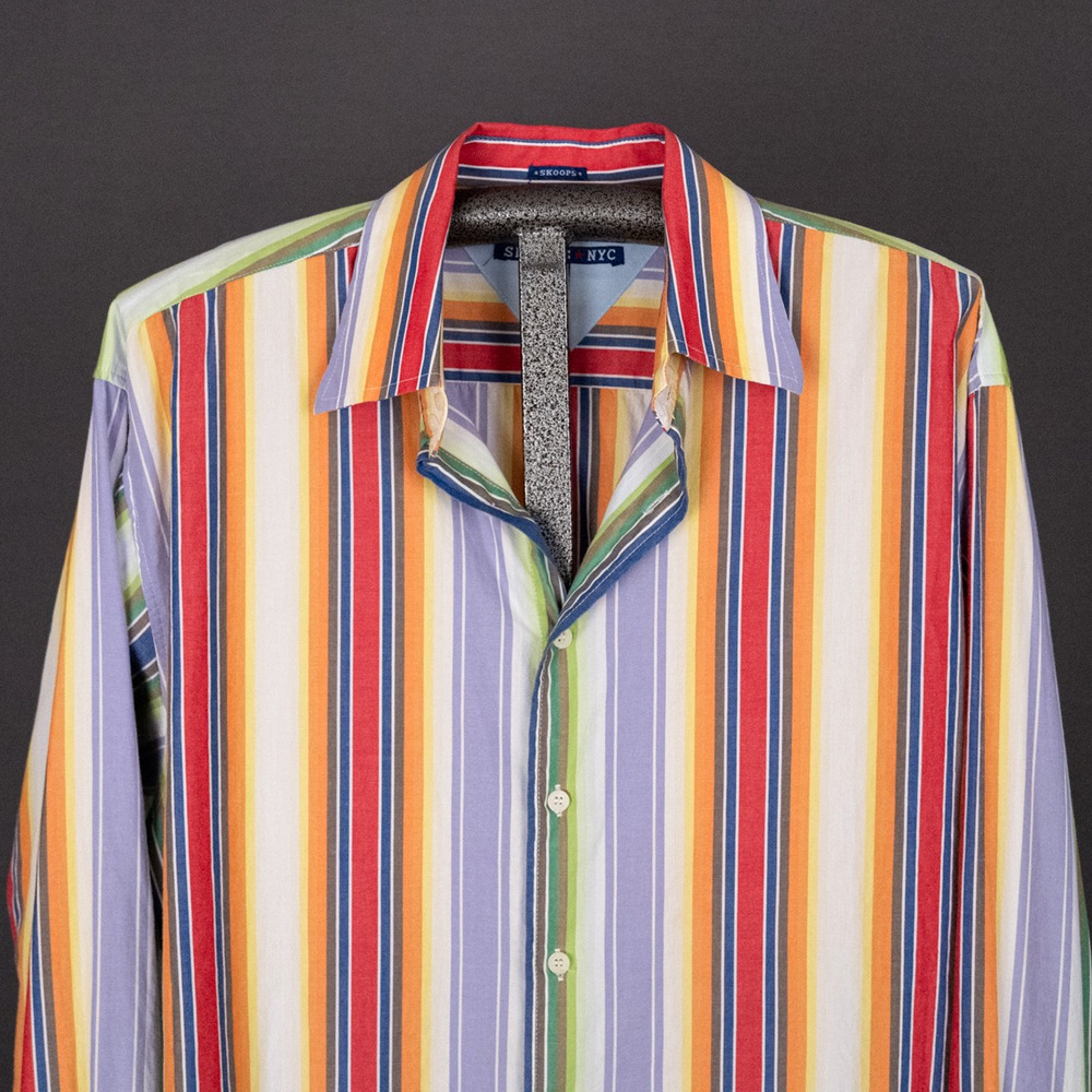 SKOOPS NYC Rainbow Striped Shirt Men's 2XL XXL Colorful 90s Y2K Statement Urban
